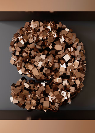 Brown glossy number nine on dark background. Symbol 9. Ninth birthday party, business anniversary....