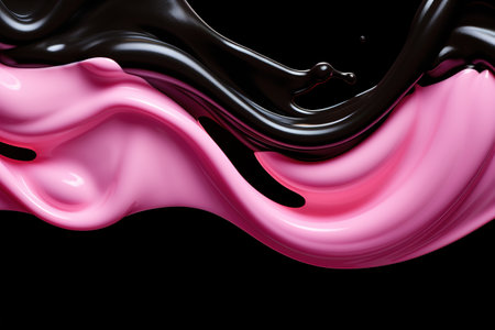 Dynamic blend of pink and black creams swirls together, creating visually striking contrast perfect for modern art, cosmetic backdrops, luxury design elements with contemporary edge. Generative AI.の素材