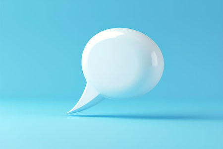 Stylized white 3D speech bubble on a serene blue background, perfect for dialogues, messaging apps, communication design elements, social media. Copy space for text. Generative AIの素材