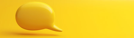 Bold 3D speech bubble casting a soft shadow, floating on a vibrant yellow backdrop, perfect for dynamic communication and marketing visuals. Copy space for text. Panoramic banners. Generative AIの素材