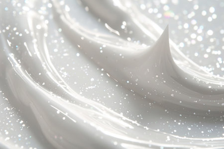 Luxuriant white cream with sparkling particles, perfect for beauty products, wellness ads, and high-end cosmetic presentations. Face cream, body lotion, moisturizer. Close-up view. Generative AIの素材