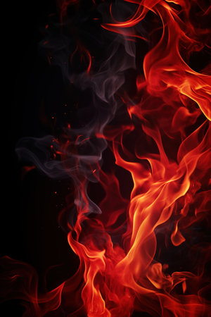 Abstract fiery waves on a black background, capturing the essence of fire, suitable for powerful graphic designs, backgrounds, or creative visuals. Vertical picture. Generative AIの素材