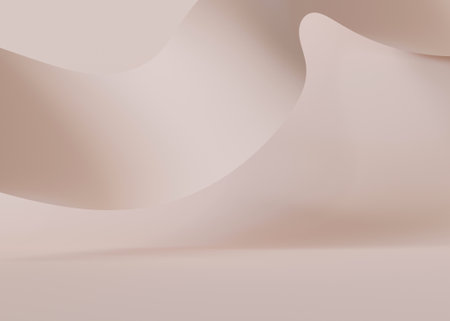 Empty scene with soft, abstract waves. Neutral beige background. Template for product, cosmetic presentation. Mock up. Backdrop with empty, copy space. Display, showcase. 3Dの写真素材