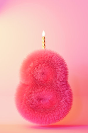 Playful number eight with candle on gradient background. Pink symbol 8. Invitation for a eighth...