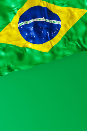 Brazilian national flag with blue yellow and green colors. Brazilian Independence Day concept of patriotism and national pride. Empty, copy space for text, advertising. National holiday in Brazil. 3D.の写真素材