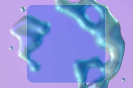Vivid purple and blue holographic background with dynamic fluid shapes and space for text. Color...