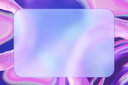 Holographic background with fluid swirls of pink and blue and central clear space for text. Ideal...