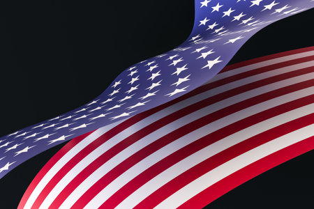 Elegant, dynamic representation of American flag against a dark background, sense of pride and...