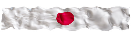 Stylized flag of Japan waving in the wind, isolated on white background. Footer, header or divider. Cut out wide, panoramic element. Banner for patriotic themes or national event promotions. 3D.の写真素材