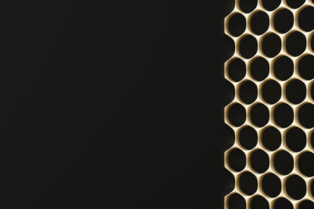 Designed with a honeycomb texture, this abstract background features a stylish dark color scheme perfect for promotional materials, offering ample copy space for textの写真素材