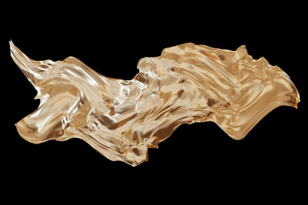 Golden forms flow gracefully against a contrasting black backdrop, showcasing the beauty of abstract design in a captivating 3D render. The shapes evoke a sense of movement and eleganceの写真素材