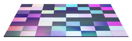 Vibrant 3D rendering showcases a neon lighted disco floor from the front view, isolated on white...