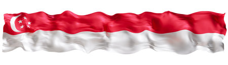 Stylized flag of Singapore waving in the wind, isolated on white background. Footer, header or...