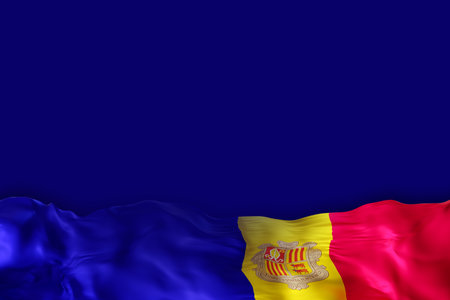 A backdrop showcasing the Andorra national flag heavily emphasizes vibrant colors, allowing for copy space suitable for various applications like invitations or bannersの写真素材