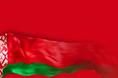 The Belarus national flag exhibits vibrant colors of red and green, gracefully flowing against a solid background. This design offers ample space for adding custom text and messagesの写真素材