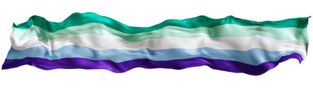 A vibrant pride flag featuring horizontal stripes in various shades of blue, green, and purple is showcased against a clean white background. This flag represents gay male pride and empowerment. 3D.の写真素材