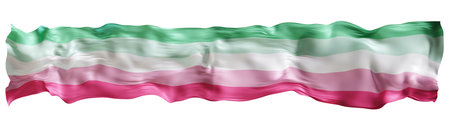 The flag features horizontal stripes in shades of green, pink, and white, symbolizing abrosexuality. Isolated on white background. Panoramic element, footer or header. 3D render.の写真素材
