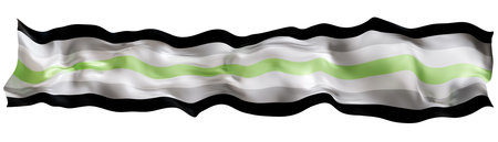 Agender pride flag prominently displays horizontal stripes in black, grey, white, and green, symbolizing diversity and inclusivity in gender identity representation. Isolated on white background. 3D.の写真素材