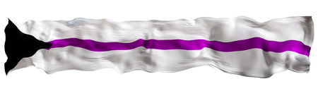 Demisexual pride flag showcases design featuring black, gray, white, and purple colors. It symbolizes inclusivity, honoring the experiences of demisexual individuals within the LGBTQ community. 3D.の写真素材