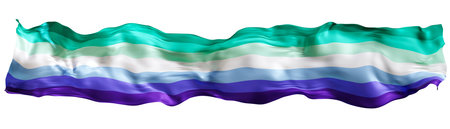 Flag representing Gay Men Pride features vibrant horizontal stripes that include shades of green, blue, white, and purple. Isolated on white background. Panoramic element, footer or header. 3D render.の写真素材