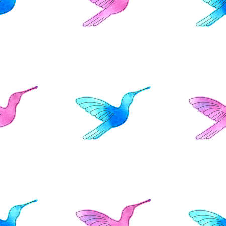 Hand drawn watercolor and sketch style hummingbird. Seamless pattern. Vector Illustration EPS10.のイラスト素材