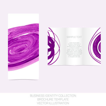 Business identity collection: purple watercolor. Tri-fold brochure or flyer template. Vector Illustration EPS10.のイラスト素材
