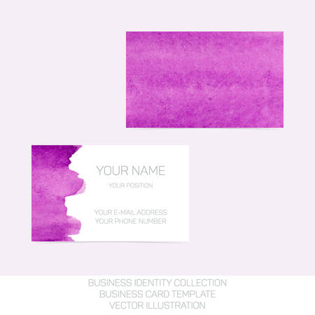 Business identity collection: purple watercolor. Front and back sides for business card template. Vector Illustration EPS10.のイラスト素材