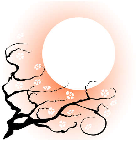 Sakura tree in the spring on a rising sun background のイラスト素材