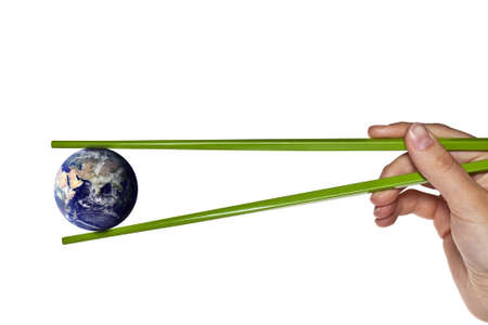 blue planet earth between green chopsticks - Elements of this image furnished の写真素材
