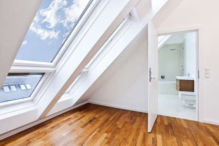 Sunlit contemporary apartment with modern bathroomの写真素材