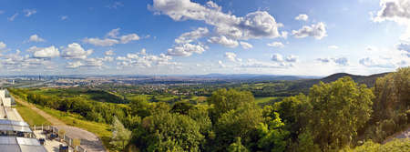 Very clear and detailed panorama of Vienna and its Danube River as seen from the Kahlenberg The image was made out of several high resolution vertical shots meticulously merged into a big horizontal one の写真素材