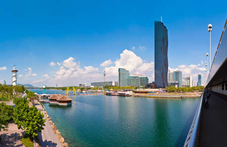 Danube City Vienna from the Reichsbruecke  Empire Bridge  with the brand new DC-Tower of Vienna   Austriaのeditorial素材