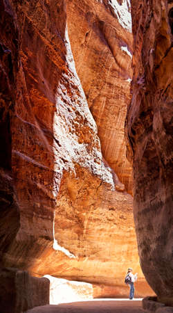 Canyon  Al-Siq  to the ancient city of Petra in Jordanの写真素材
