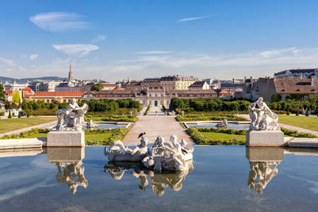 Public Baroque park of Belvedere Palace Vienna at a sunny dayのeditorial素材