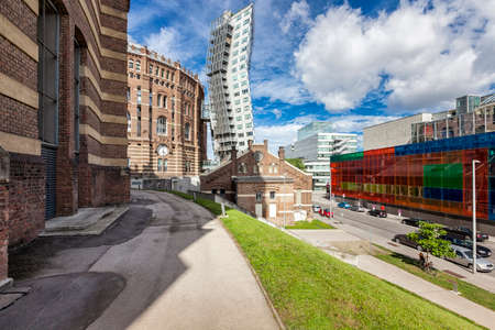 The Gasometer in Vienna-Simmering former gas tank from the year 1896. From 1999 to 2001 revitalized and converted in Entertainmentcenter, apartments, Studentenheim and a conference hallのeditorial素材