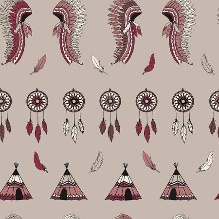 American indian symbols seamless pattern background textureのイラスト素材