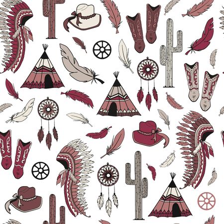 Western style elements seamless pattern background textureのイラスト素材