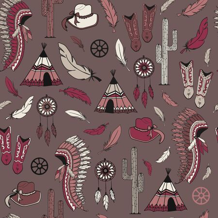 Brown western style elements seamless pattern background textureのイラスト素材