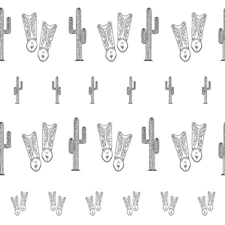 Black cowboy boots and cactus pattern backgroundのイラスト素材