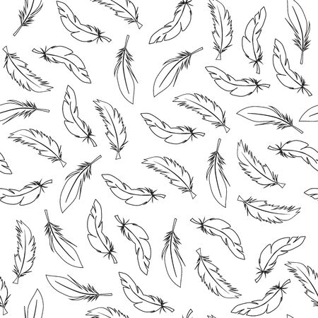 Black feather on white background seamless pattern textureのイラスト素材