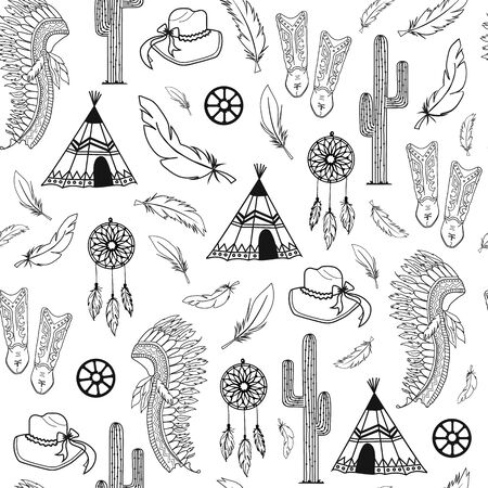 Black western style elements seamless pattern designのイラスト素材