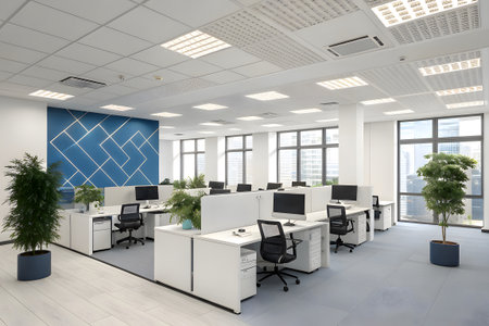 modern office interior design 3d Rendering mock up computer room designの素材