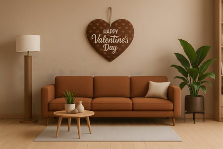 happy valentines day in living room with brown sofa - renderingの素材