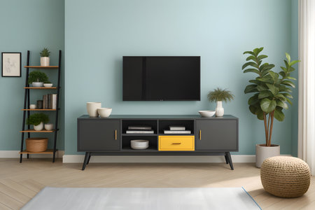 Interior of modern living room with tv on wall, 3d renderの素材