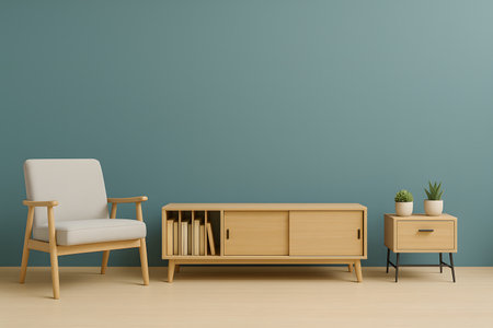 interior with armchair and bookshelf. 3d renderの素材