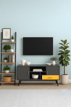 TV in living room. 3d render. Interior design concept.の素材