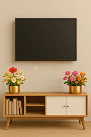 TV frame on the wall in the living room. 3d renderingの素材