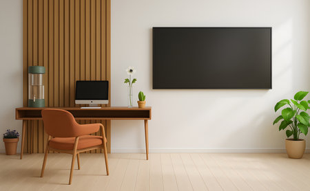 interior modern design room with tv on wall, 3d renderの素材