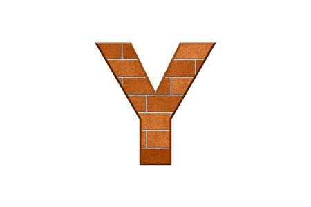 Letter Y Text in 3d Bricks texture Isolated On Whiteの写真素材