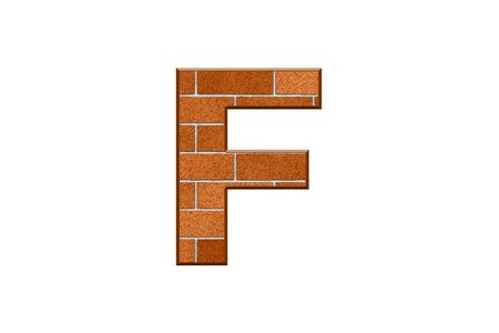 Letter F Text in 3d Bricks texture Isolated On Whiteの写真素材